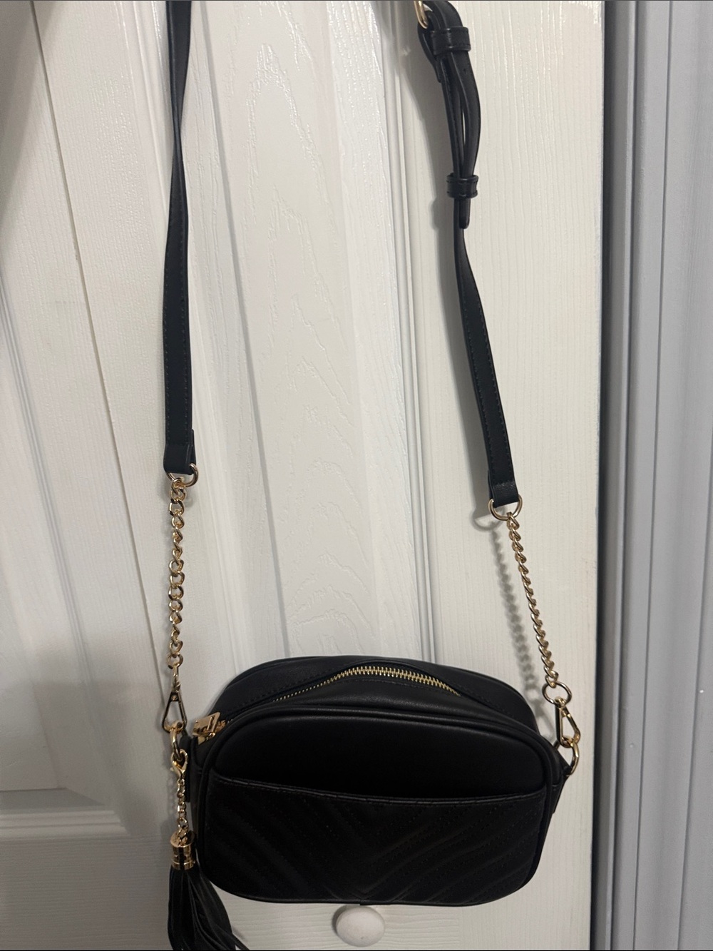 Women's Black Crossbody Bag with Gold Accents